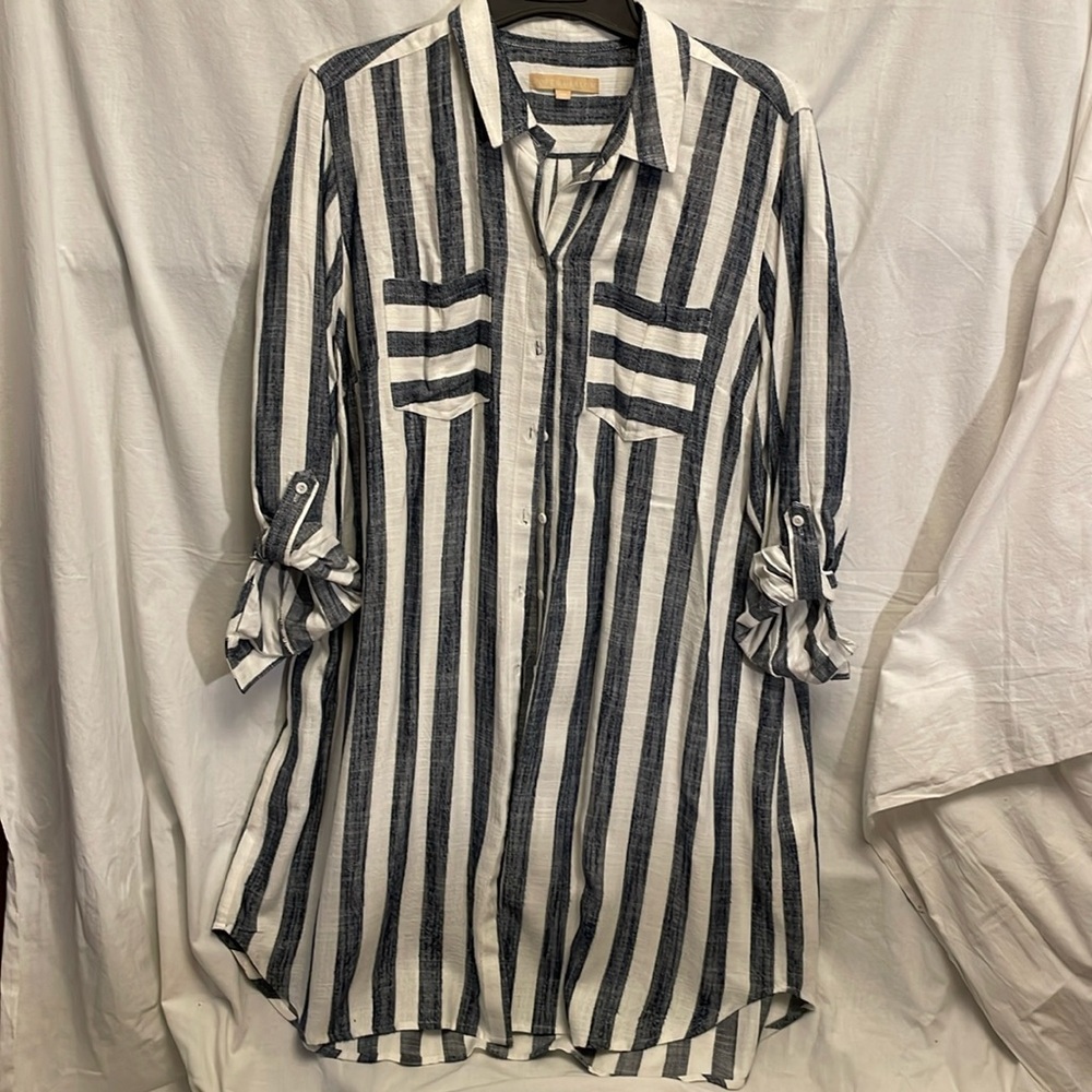 Beautiful Navy Stripe Button-down Shirt Dress